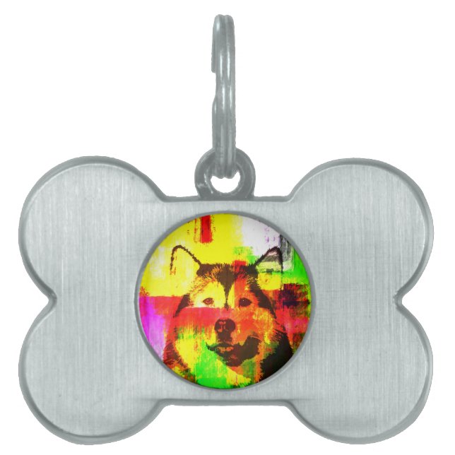 Placa Para Mascotas Arte de perros Husky Siberiano (Frente)