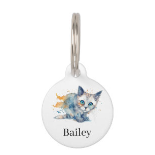Placa Para Mascotas Arte de salpicaduras de gato con acuarela colorida