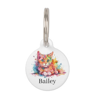 Placa Para Mascotas Arte de salpicaduras de gato con acuarela colorida