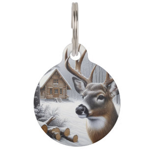 Placa Para Mascotas Arte de venado/buck de invierno