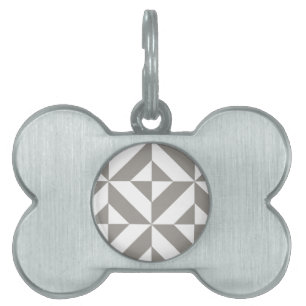 Placa Para Mascotas Arte Deco Geométrico Gris Plateado