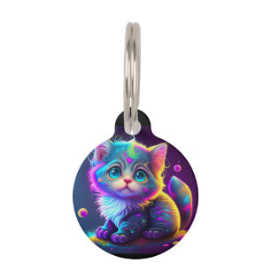 Placa Para Mascotas Arte digital de gato colorido lindo-79827