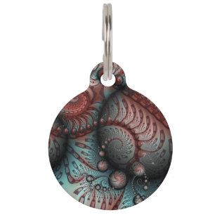 Placa Para Mascotas Arte fractal de fantasía vívida abstracta marrón a