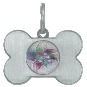 Placa Para Mascotas Arte fractal floral moderno abstracto colorido