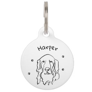 Placa Para Mascotas Arte lineal de Retriever Dorado personalizable