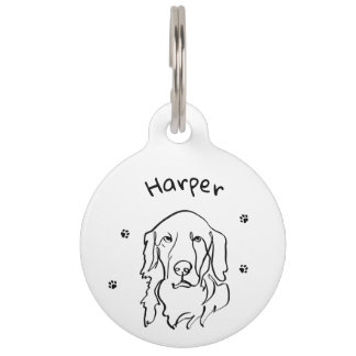 Placa Para Mascotas Arte lineal de Retriever Dorado personalizable