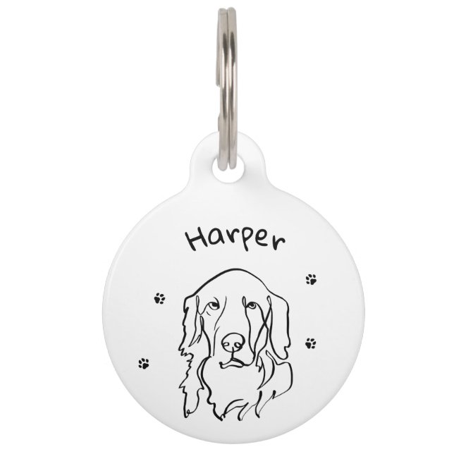 Placa Para Mascotas Arte lineal de Retriever Dorado personalizable (Anverso)