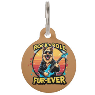 Placa Para Mascotas Arte Retro de puesta de sol de Pastor Alemán de Ro