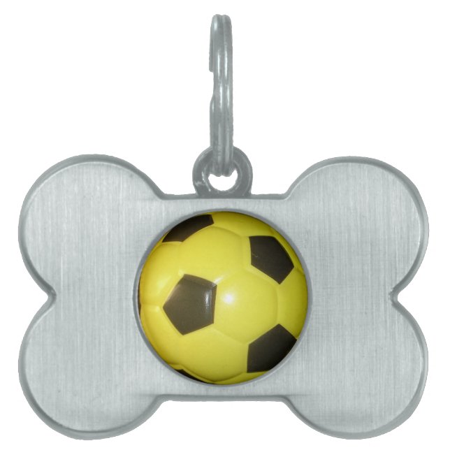 Placa Para Mascotas Arte vibrante de fútbol amarillo y negro (fútbol) (Frente)