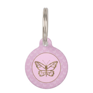 Placa Para Mascotas Aspecto de Mariposa con Hoja de Oro Falso sobre Li