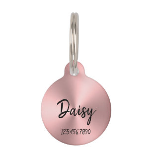 Placa Para Mascotas Aspecto Metalizado rosado Número de nombre de guió
