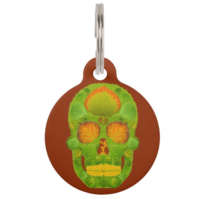 Placa Para Mascotas Aspen Leaf Skull 10 (Anverso)