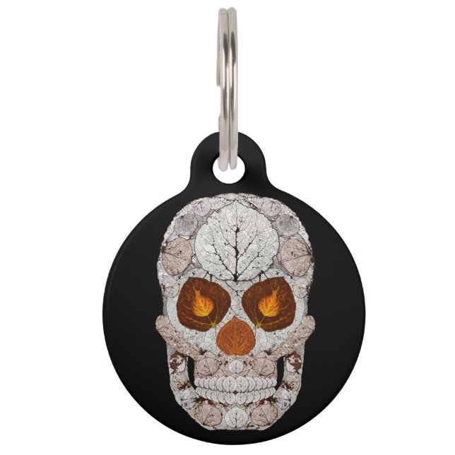 Placa Para Mascotas Aspen Leaf Skull 11 (Anverso)