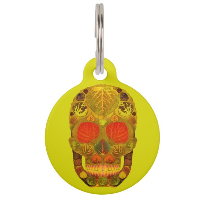 Placa Para Mascotas Aspen Leaf Skull 12 (Anverso)