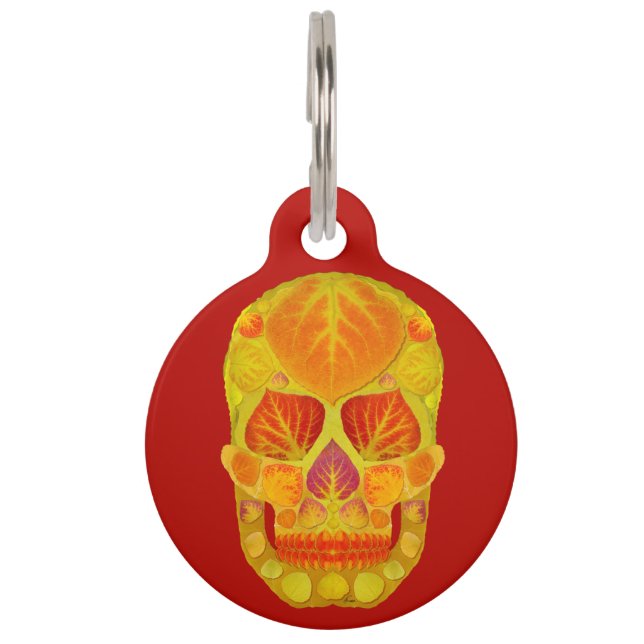 Placa Para Mascotas Aspen Leaf Skull 13 (Anverso)