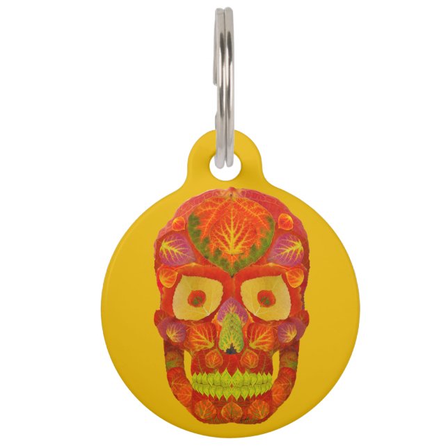 Placa Para Mascotas Aspen Leaf Skull 16 (Anverso)