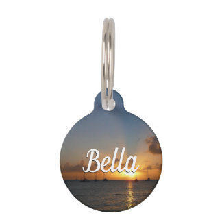 Placa Para Mascotas Atardecer con veleros paisaje tropical foto