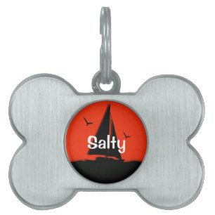 Placa Para Mascotas Atardecer de Velero Nombre Personalizado
