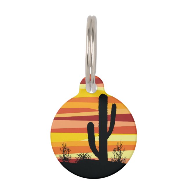 Placa Para Mascotas Atardecer del desierto geométrico (Anverso)