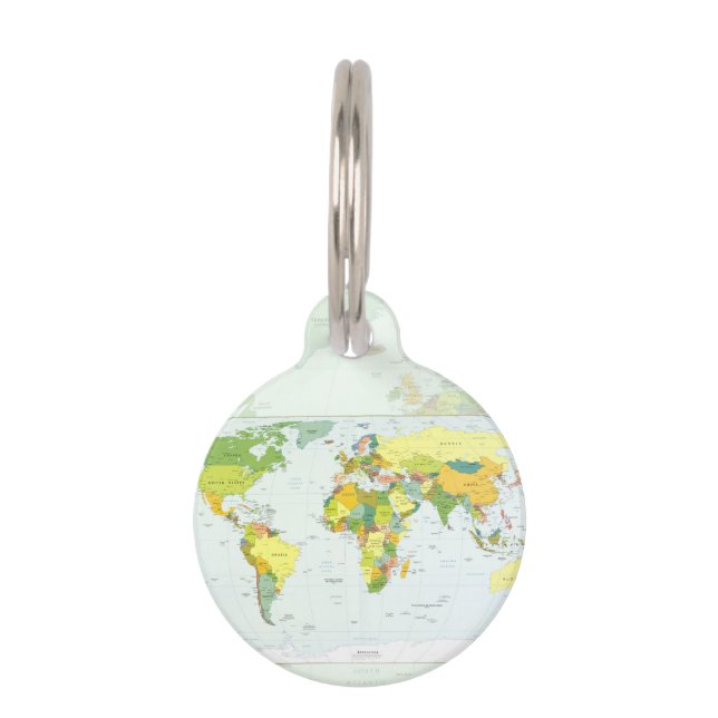 Placa Para Mascotas Atlas del País del Mapa Mundial (Anverso)
