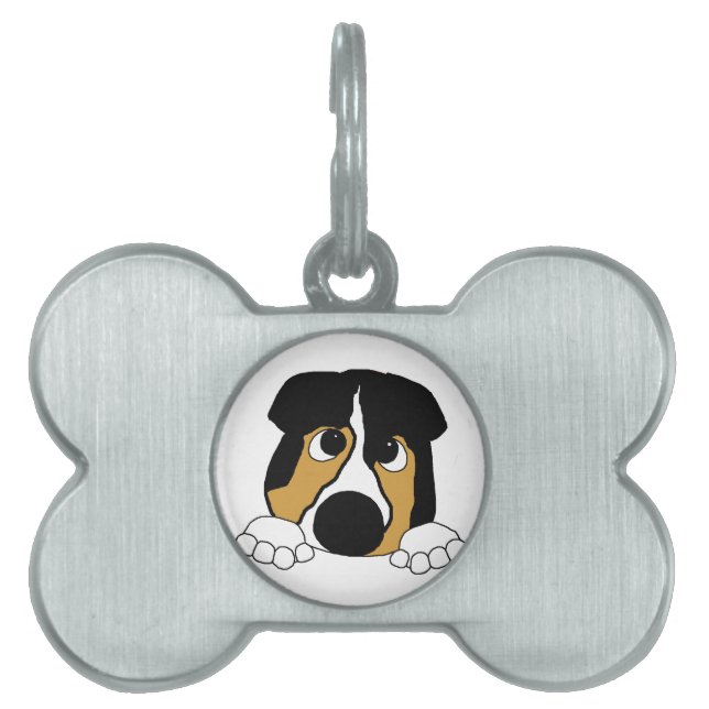 Placa Para Mascotas aussie tri negro curioso (Frente)