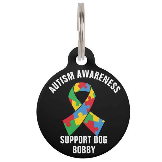Placa Para Mascotas Autismo Concienciación Apoyo al perro Personalizad (Anverso)