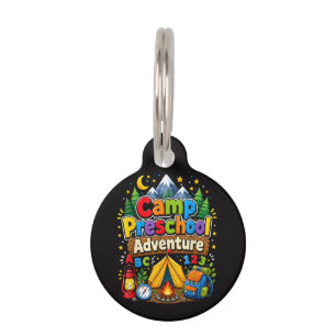 Placa Para Mascotas Aventura de preescolar de campamento de vuelta al 