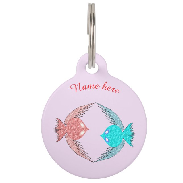 Placa Para Mascotas Aves amorosas rosas y azules personalizadas (Anverso)