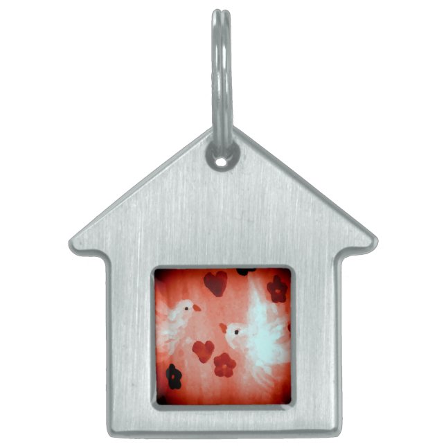 Placa Para Mascotas Aves de amor rojo y blanco (Frente)