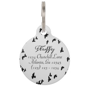 Placa Para Mascotas Aves negras volando gótica
