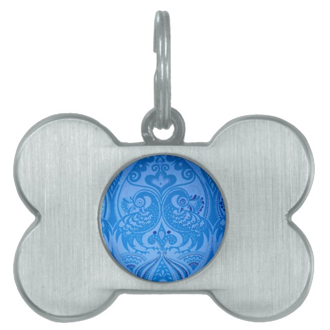 Placa Para Mascotas Aves pavos reales orientales azules (Frente)