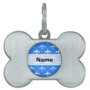 Placa Para Mascotas Avión azul cielo y blanco; avión