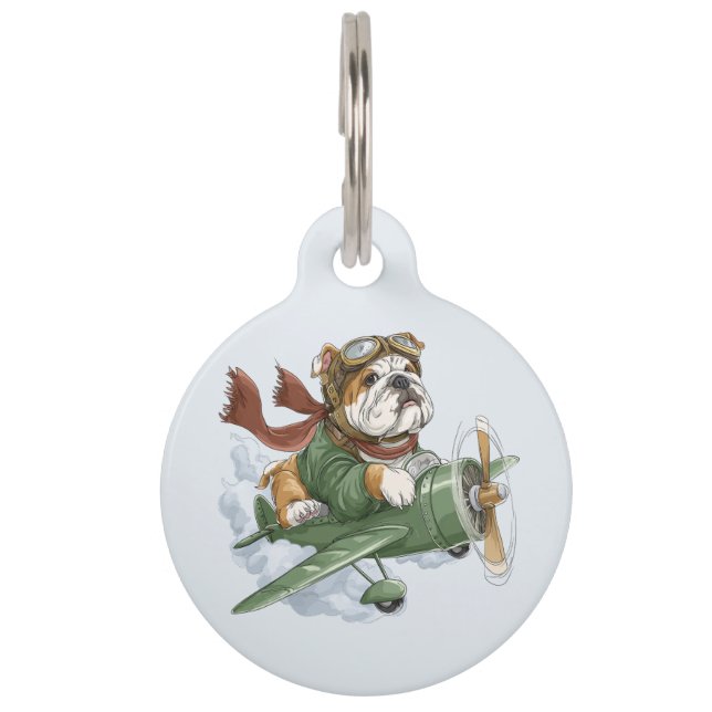 Placa Para Mascotas Avión piloto de Bulldog inglés (Anverso)
