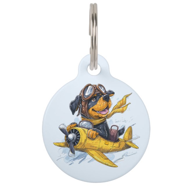 Placa Para Mascotas Avión piloto de perros Rottweiler (Anverso)