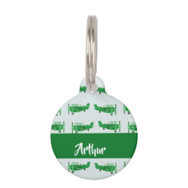 Placa Para Mascotas Aviones voladores verdes sobre azul