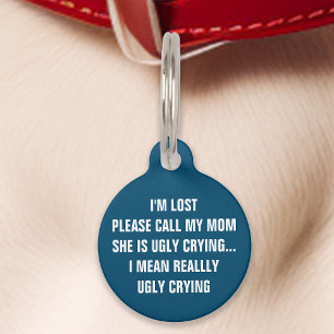 Placa Para Mascotas Azul Marino "Llama a mi Mamá" Divertido