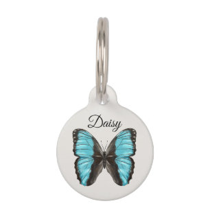 Placa Para Mascotas Azul mariposa QR Código número de teléfono