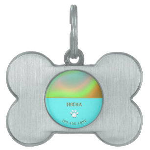 Placa Para Mascotas Azul menta holográfico