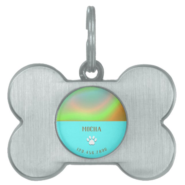 Placa Para Mascotas Azul Menta Holográfico (Frente)