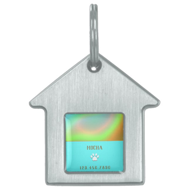 Placa Para Mascotas Azul menta holográfico (Frente)