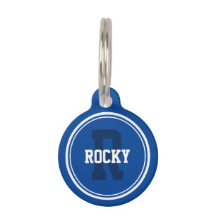 Placa Para Mascotas Azul sólido deportivo con monograma