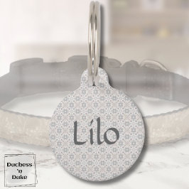 Placa Para Mascotas Azulejo Español Gris Personalizado 