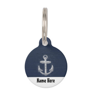 Placa Para Mascotas Azules marinos/blanco náuticos del ancla del
