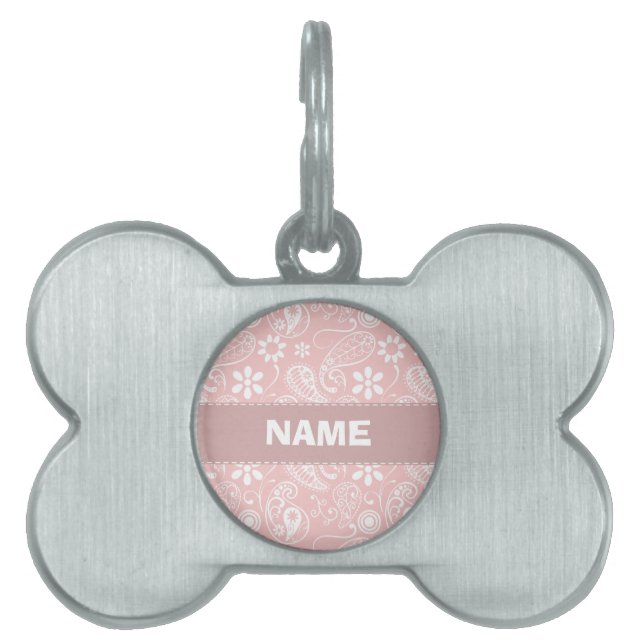 Placa Para Mascotas Baby Pink Paisley (Frente)