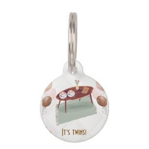 Placa Para Mascotas Baby Shower con temas de café gemelos