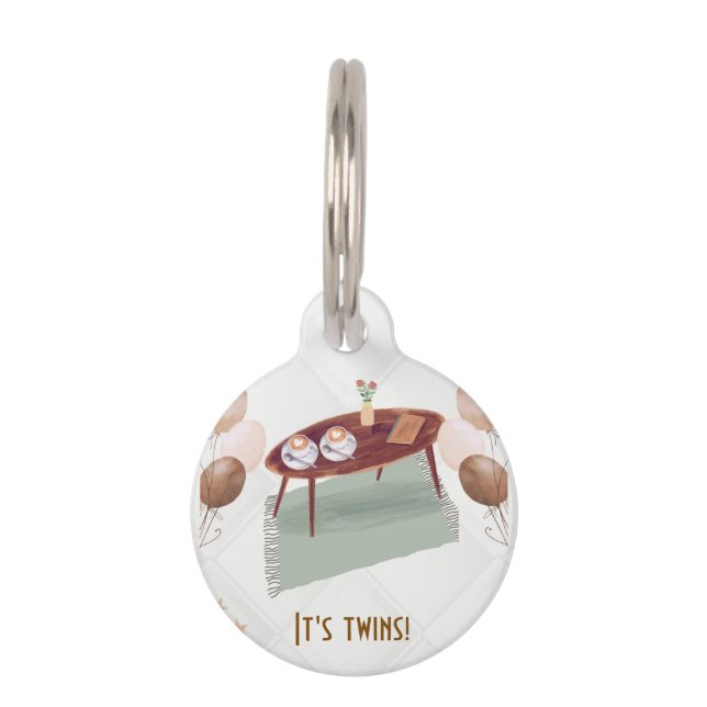 Placa Para Mascotas Baby Shower con temas de café gemelos (Anverso)