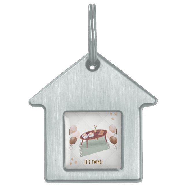 Placa Para Mascotas Baby Shower con temas de café gemelos (Frente)