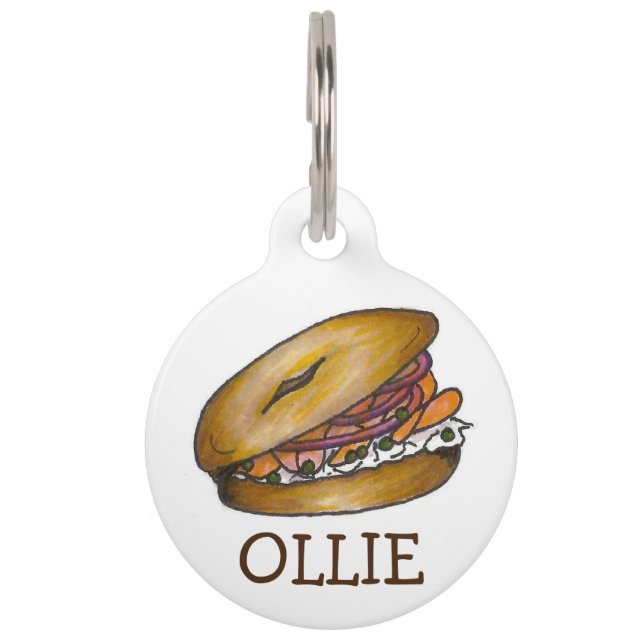 Placa Para Mascotas Bagel Capers Cream Cheese Lox NYC Desayuno Comida (Anverso)