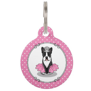 Placa Para Mascotas Bailarina Princesa Ballet Terrier de Boston (negro