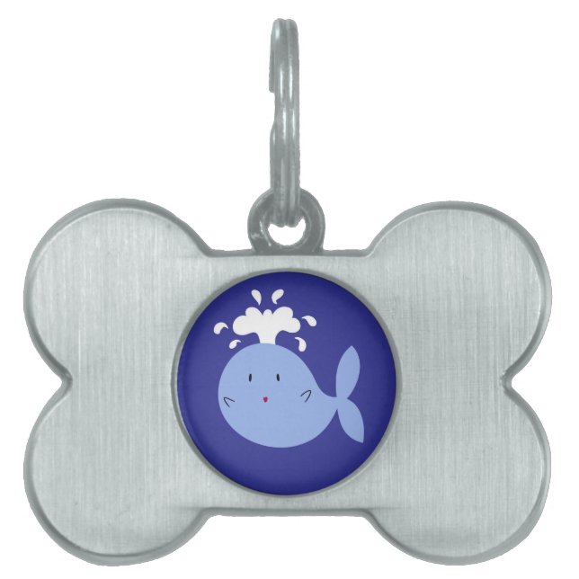 Placa Para Mascotas Ballena azul del dibujo animado lindo (Frente)